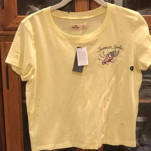 Hollister Yellow cropped distressed tee